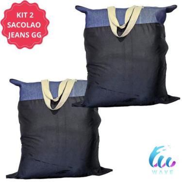 Imagem de Bolsa Sacolão Jeans Sacola Grande Grossa Resistente Sacoleiro Mudança 