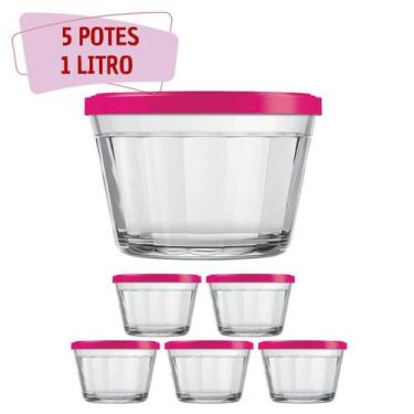 Imagem de Kit Potes Americano Tampa Sortida Grande Alimentos 1L - 5Un - NADIR FI
