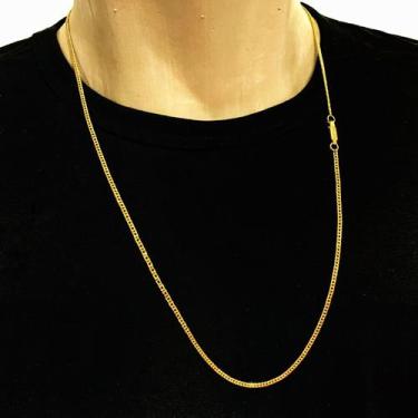 Imagem de Cordão Colar Elo Duplo Corrente Masculina Banhada Ouro 18k - Azmar Sem