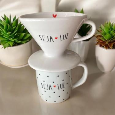Imagem de Kit Caneca 300 Ml Decorada + Coador De Porcelana Filtro Café - Neo Por