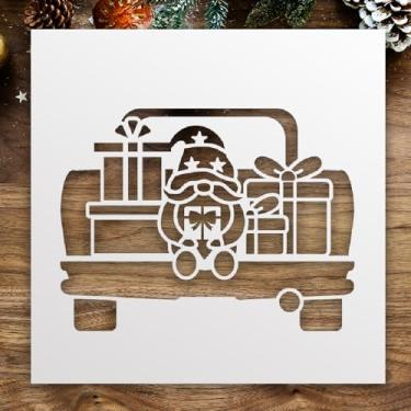 Imagem de Estêncil de gnomos de Natal para paredes - gnomos no carro - modelo de decoração de férias - estêncil reutilizável de madeira e pintura de parede 25 x 25 cm STENCILAIR