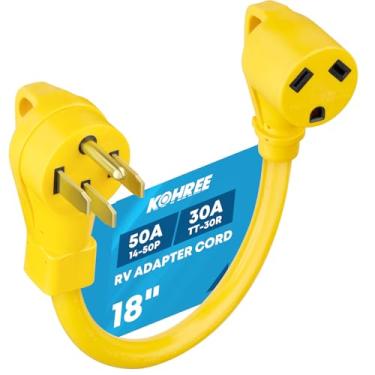 Imagem de Kohree Adaptador de RV de 50 Amp para 30 Amp de 18 polegadas, 50 M/30F Heavy Duty RV Dogbone adaptador elétrico plugue com alça de aderência, 125 V/3750 W