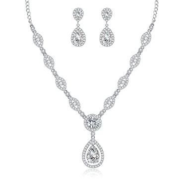 Imagem de GULICX Colar com pingente de brincos de zircônia cúbica AAA com base banhada a prata