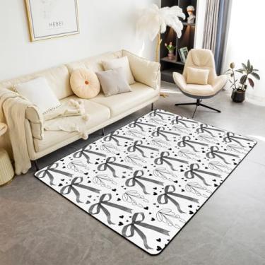 Imagem de Manfei Tapete de área infantil com laço fofo preto com estampa de coração, tapetes para decoração de quarto de meninas e mulheres, tapete decorativo com laço de desenho animado para sala de estar,