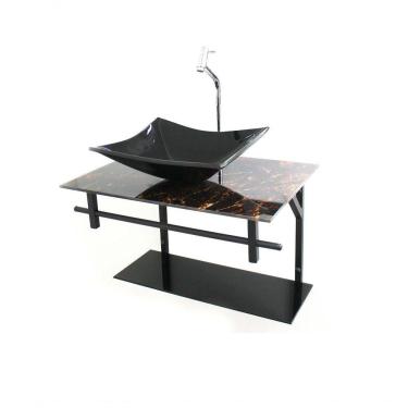 Imagem de Kit Lavatório De Vidro Mármore Imperador c/ Cuba Retangular