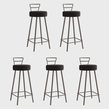 Imagem de Kit 05 Banqueta Alta Com Encosto Tina Eiffel Cozinha Bar Bistrô Ferro Marrom Corino Marrom - Ahz Móveis