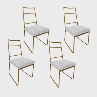 Imagem de Kit 04 Cadeiras Sala de Jantar Escritório Office Stark Industrial Ferro Dourado Suede Branco - Ahazzo Móveis