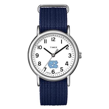 Imagem de Relógio Timex unissex Weekender de 38 mm – Salto alcatrão da Carolina do Norte com alça de camada única deslizante, Azul