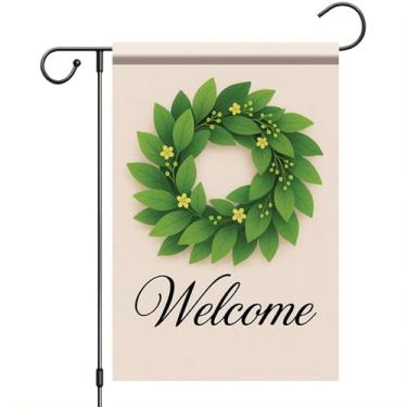 Imagem de Starlit Patio Guirlanda de boas-vindas xadrez búfalo bandeira de jardim bandeira de folha de louro 30,5 x 45,7 cm dupla face flores tropicais decoração floral sinal de boas-vindas para primavera verão