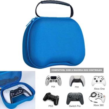 Imagem de Case Estojo Bolsa Universal Compatível Com Controle PS4, PS5, Xbox 360, Xbox Series, Nintendo Switch Pro, Com Alça Mão Azul
