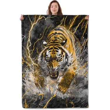 Imagem de UNDAHIS Cobertor elétrico de tigre, macio, quente, aconchegante, feroz, tigre carregado, cobertor para adultos, crianças, mulheres, cobertores de flanela leve e confortável para sofá, viagem, cama
