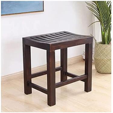Imagem de Banqueta de chuveiro de madeira spa assistência banho idosos assento cadeira drenagem ripas impermeável antiderrapante totalmente montado para decoração de banheiro quarto jardim lazer (cor: marrom