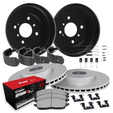 Imagem de R1 Concepts Rotor de freio a disco revestido de carbono e conjunto de tambor com pastilhas Oe Optimum Shoes e hardware dianteiro e traseiro Nissan Sentra 2001-2006