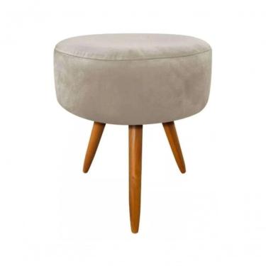 Imagem de Combo 02 Puff Magnus Redondo Suede Bege Pés Palito Castanho