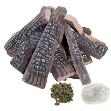 Imagem de MrGas Log Toras De Cerâmica Para Lareira A Gás, Pacote Com 10 Toras Artificiais Ventiladas Para Fogueira Interna E Externa, Inserções De Gás Decorativas, Toras De Gás De Madeira Realistas Resistente