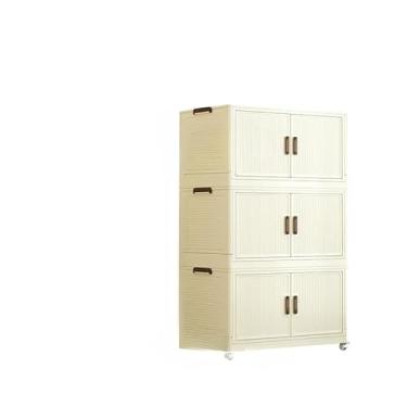 Imagem de Caixa Organizadora Armario Armazenamento Dobrável Empilhavel Com Porta Rodinhas Multiuso 3 Portas(58cm(leitebranco 3camadas))