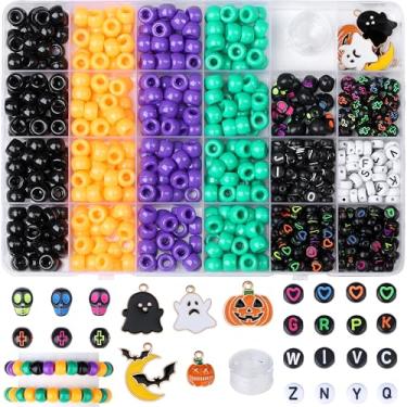 Imagem de XIANNVXI Conjunto de miçangas de pônei de Halloween com 10 cores, kit de fabricação de pulseiras da amizade, 640 peças, laranja, roxo, verde, branco, letras de pônei, contas a granel