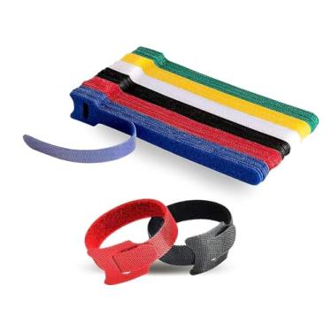 Imagem de 50x Presilha 20cm Fita Abraçadeira Preta Cabos Chicote Fios organizador de fios Fecho de contato (Multicolor)