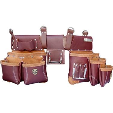Imagem de Zakco PRO-21. Equipamento de construção de vários bolsos de couro de flor integral genuíno, cinto de ferramenta de carpinteiro, 2 bolsas de couro emoldurador, faz-tudo, cinto de ferramentas e organizador de ferramentas, o melhor avental de ferramentas