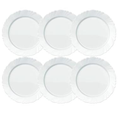 Imagem de Kit jogo 6 Pratos Raso prato de Vidro Pétala Branco Opaline Jantar Redondo Resistente