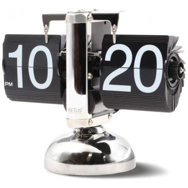 Imagem de Relógio de Mesa Retrô Decorativo Mecânico Alimentado por Bateria, Betus, Prata e Preto