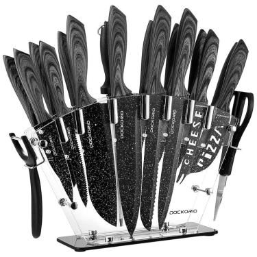 Imagem de Conjunto de Facas em Aço Inoxidável com Bloco de Bancada, Peças, DOCKORIO knife set 19 601 Grey, Cinza