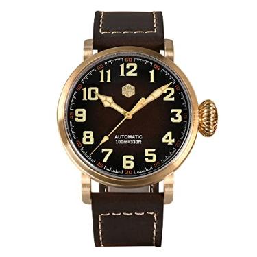 Imagem de Relógio masculino San Martin SN095 CuSn8 Bronze Pilot YN55A Automático Mecânico Vintage Militar Estilo Simples Vidro Safira Impermeável 10 Bar Relógio de pulso, Com logotipo, Mecânica