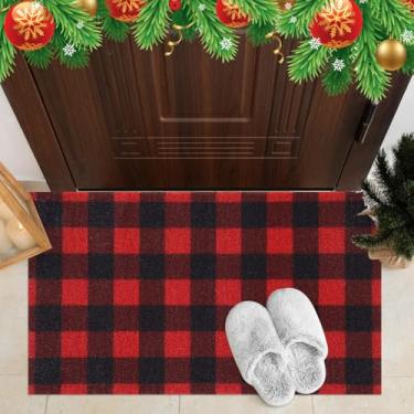 Imagem de Dunzy Tapete de porta de Natal 43 x 76 cm Tapete de PVC para decoração de férias internas, entrada de casa, entrada externa, quintal, pátio (xadrez búfalo)