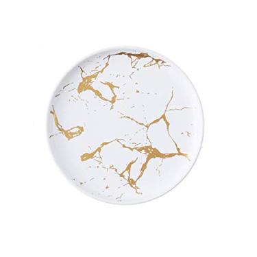 Imagem de Prato de serviço prato de aperitivo de cerâmica de 20 cm, prato de jantar redondo com textura de mármore, pratos clássicos de servir de pizza para bife (cor: branco, tamanho: pacote com 8)