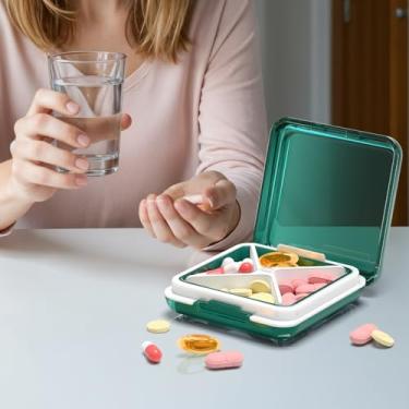 Imagem de Caixa de comprimidos compacta, estojo de comprimidos elegante – organizador prático de pílulas, à prova d'água e portátil, organizador de medicamentos para viagem, suporte para vitaminas (verde