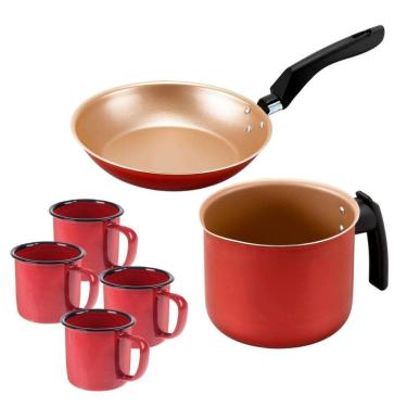 Imagem de Frigideira Francesa 20Cm + Fervedor 12Cm + 04 Canecas 150Ml