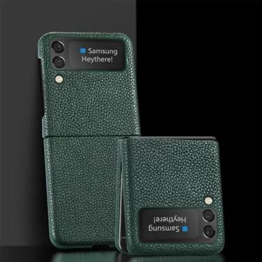 Imagem de Capa de telefone de couro de vaca para Samsung Galaxy Z Flip 5 4 3 Flip5 Flip4 ZFlip5 Capa traseira, verde, para Galaxy Z Flip 4