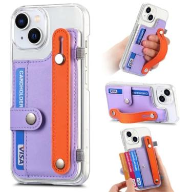 Imagem de Cartões de pulseira Solt Wallet Case para iphone 15 Pro Max 14 13 12 11 XS XR X 6 7 8 Plus SE 2022 Bolsa KickStand Capa transparente, roxa, para iPhone 13Mini