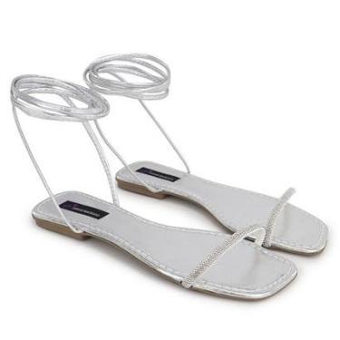 Imagem de Rasteirinha Feminina Bico Quadrado com Strass Prata-Feminino