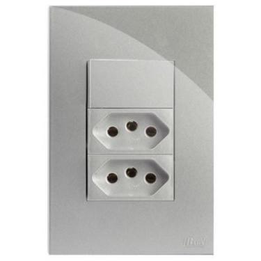 Imagem de Kit Interruptor Paralelo Tomada Dupla 10A 4X2 Brg11368-9Pr - Blux Rect