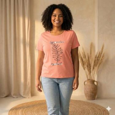 Imagem de Blusa Feminina Rechsul Plus Size Estampa Floral Salmão/Preto, Salmão, 