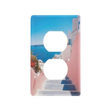 Imagem de KEEPREAL Placa de parede de tomada de receptáculo duplex - 1 placa de cobertura Villagecore romântica tamanho padrão, perfil fino para decoração de casa/escritório/quarto, 11,5 x 7 cm #294