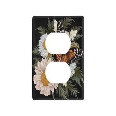 Imagem de Blueangle Placa de parede Old Grungy Butterfly Duplex Outlets, tamanho padrão, placas de cobertura de tomada elétrica de 1 gangue para decoração de quarto de escritório em casa, 4,53 x 2,76 polegadas
