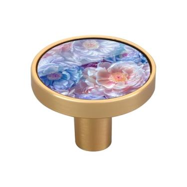 Imagem de Blueangle Pacote com 4 puxadores de armário de peônias bonitas, puxadores redondos de 3,5 cm para cômoda e armários de cozinha (111)