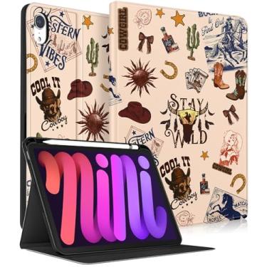 Imagem de Wazzasoft for iPad A17 Pro (Mini7) Case 2024/Mini 6 Case 2021 8.3 Inch - Smart Folio Cover (Auto Wake/Sleep) with Build-in Pencil Holder for Apple Tablet Cover for Women Girls,Cowboy