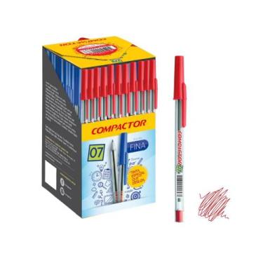 Imagem de Caixa 50 Canetas Esferográficas Fina Compactor, Vermelha