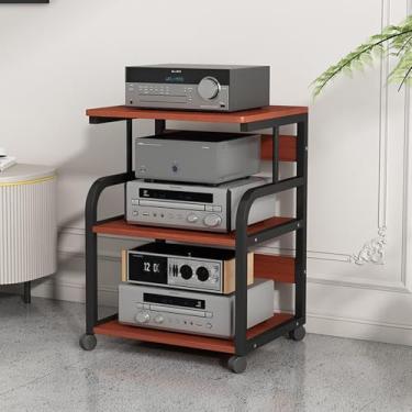 Imagem de Amplificador HiFi Rack de componente de áudio resistente Prateleira de canto Torre de áudio Carrinho de armazenamento de mídia de 3 camadas com rodas móveis (preto, 45 cm)