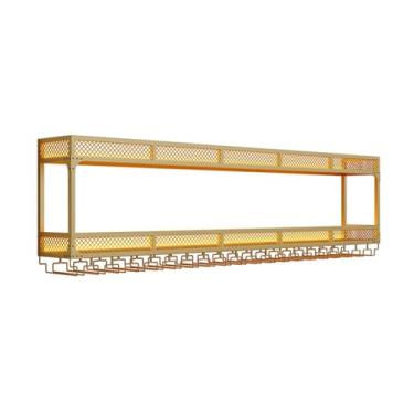 Imagem de Rack de vinho moderno montado na parede com luz LED barra de ferro prateleira de licor moderna metal pendurado garrafa de vinho e suporte de vidro bar prateleira de exibição de copos de vinho suporte