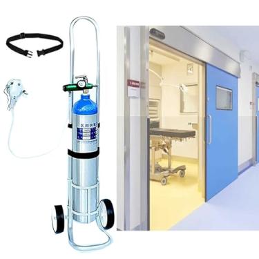 Imagem de Carrinho de suporte de tanque de oxigênio leve com cinto de segurança, rack de transporte de cilindro de oxigênio de metal de altura ajustável, carrinho portátil de transporte de oxigênio para tanques