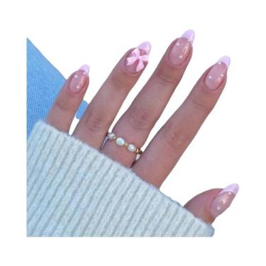 Imagem de Unhas Postiças Francesas Pontiagudas Rosa 24PCS Tamanho Médio Design D