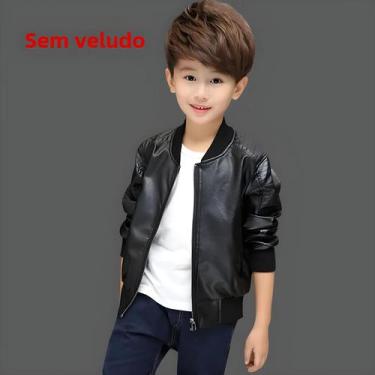 Imagem de Jaqueta De Algodão E Couro PU Para Meninos, Moda Infantil, Sem Veludo,