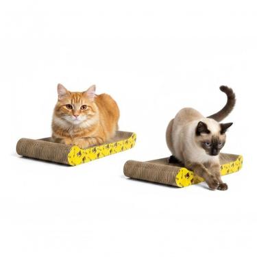 Imagem de Arranhador para Gato JR Toys Kit com Caminha e Esteira Madeira e Sisal Amarelo 2 Unidades