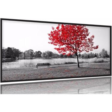 Imagem de Quadros Decorativos Arvore Vermelho Botanico Sala 130x60 Moldura Preta 2x2