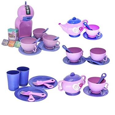 Imagem de Kit Cafeteria Brinquedo Menina Prato Copo Infantil Rosa 36pç