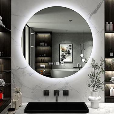 Imagem de Espelho De Banheiro Redondo LED Iluminado Antiembaçante Espelho De Maquiagem Com Luz De LED Com Exibição De Tempo, IP64, 50/60/70/80 Cm,Luz Branca (6000k),70 Cm (27,5 Pol.),bonny369